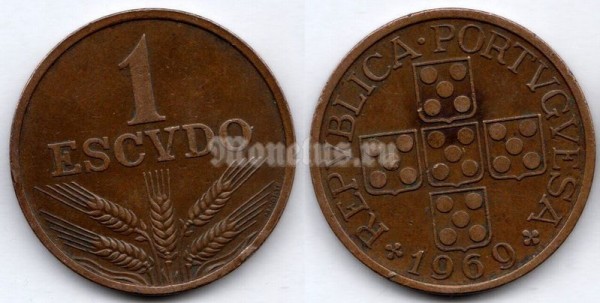 монета Португалия 1 эскудо 1969 год