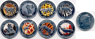 Фиджи набор из 8-ми монет 1 доллар 2009 год животные