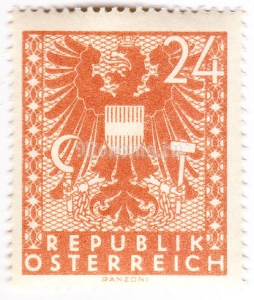 марка Австрия 24 Немецких рейхспфенинг "Герб" 1945 год