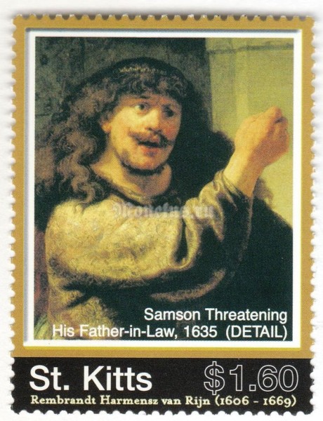 марка Сент Китс 1,60 доллара "Rembrandt Harmenszoon van Rijn" 
