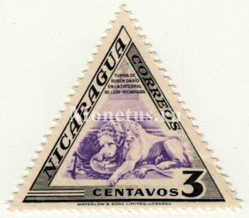 марка Никарагуа 3 сентаво 1947 год Львы
