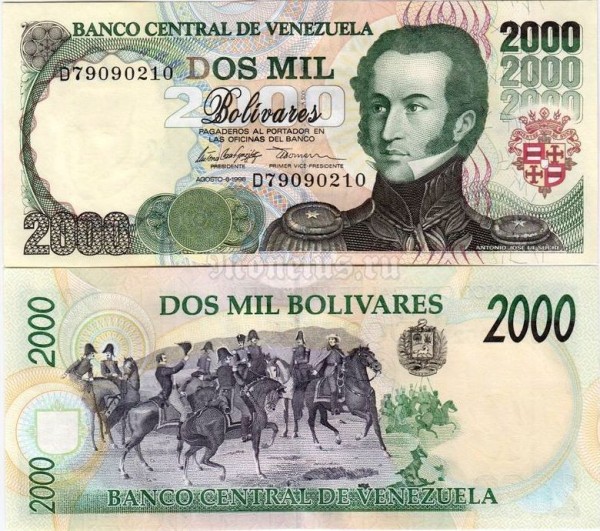 бона Венесуэла 2000 боливаров 10 февраля 1998 год