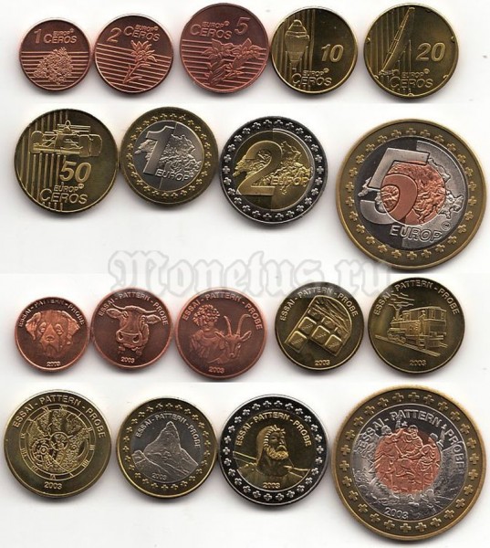 Швейцария набор из 9-ти пробных евро монет 2003 год