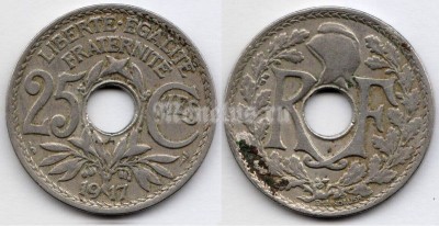 монета Франция 25 сантимов 1917 год