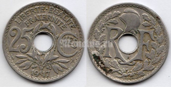монета Франция 25 сантимов 1917 год