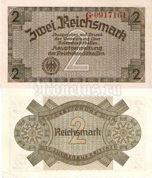 банкнота Германия 2 марки 1940 год