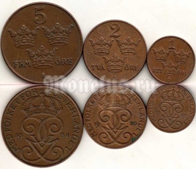 Швеция набор из 3-х монет 1934 - 1950 год