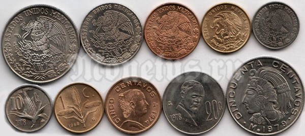 Мексика набор из 5-ти монет 1968-1979 год