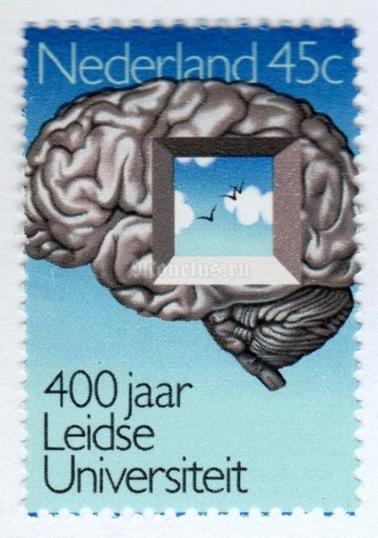 марка Нидерланды 45 центов "Human brain with window symbolism" 1975 год
