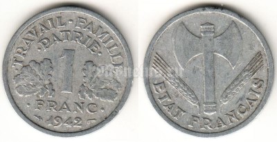 монета Франция 1 франк 1942 год