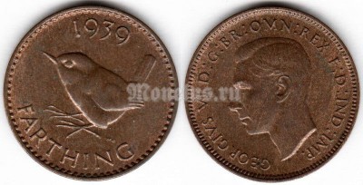 монета Великобритания 1 фартинг 1939 год