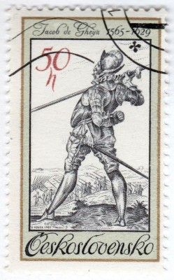марка Чехословакия 50 геллеров "Bodyguard of Rudolf II, by Jacob de Gheyn (1565-1629)" 1983 год Гашение