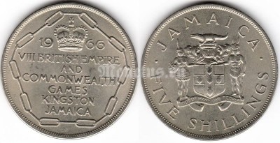 монета Ямайка 5 шиллингов 1966 год - VIII Игры Содружества