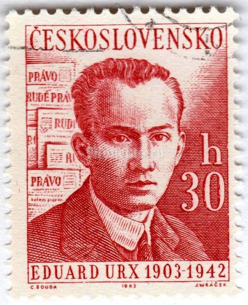 марка Чехословакия 30 геллер "Eduard Urx" 1963 год Гашение