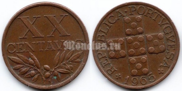 монета Португалия 20 сентаво 1965 год