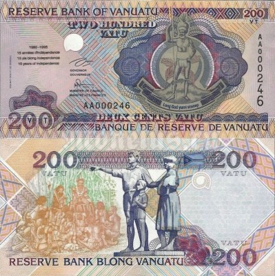 банкнота Вануату 200 вату 1995 год - 15 лет Независимости Вануату