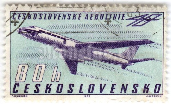 марка Чехословакия 80 геллер "Tupolev Tu-104A" 1963 год Гашение