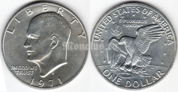 Монета США 1 доллар 1971S год Эйзенхауер, серебро