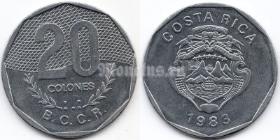 монета Коста-Рика 20 колонов 1983 год