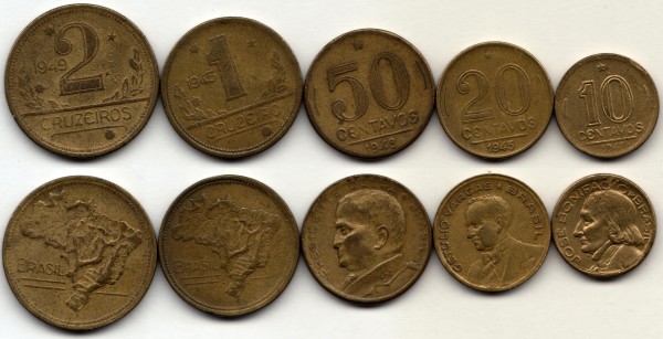 Бразилия набор из 5-ти монет 1945-1949 год
