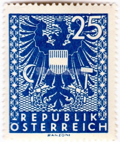марка Австрия 25 Немецких рейхспфенинг "Герб" 1945 год