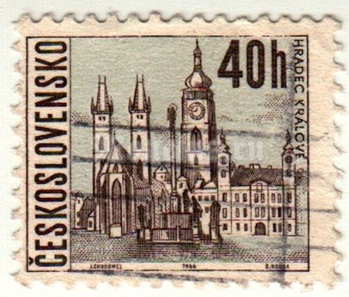 марка Чехословакия 30 геллер "Градец-Кралове" 1966 год