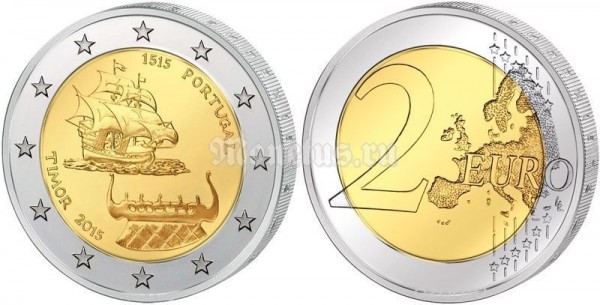 монета Португалия 2 евро 2015 год Открытие Португальского Тимора в 1515 году