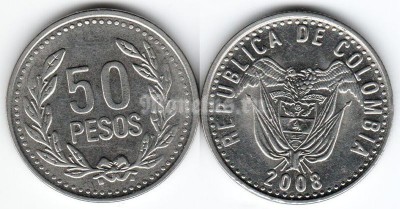 монета Колумбия 50 песо 2008 год