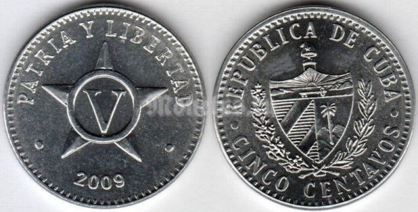 Монета Куба 5 сентаво 2009 год