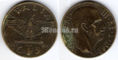 монета Италия 5 чентезимо 1942 год