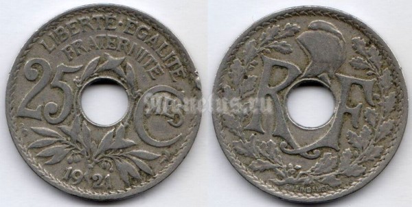 монета Франция 25 сантимов 1921 год