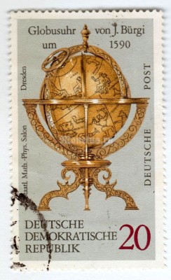 марка ГДР 20 пфенниг "Globe clock" 1972 год Гашение