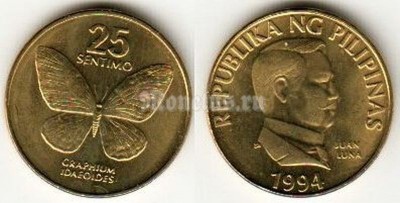Монета Филиппины 25 сантимо 1994 год  Бабочка