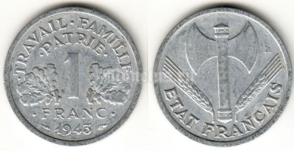 монета Франция 1 франк 1943 год