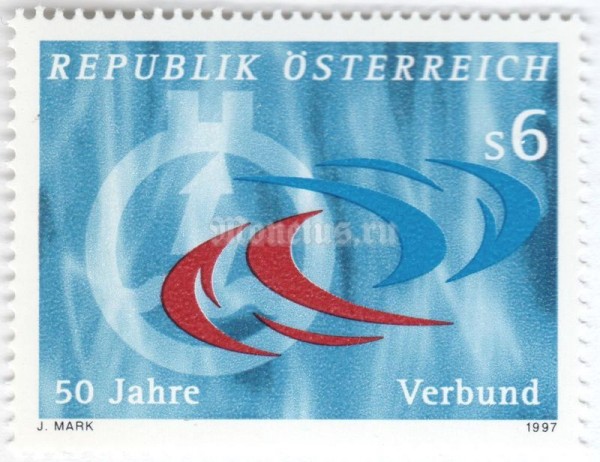марка Австрия 6 шиллингов "Verbund, 50th anniversary" 1997 год