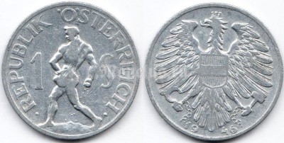 монета Австрия 1 шиллинг 1946 год