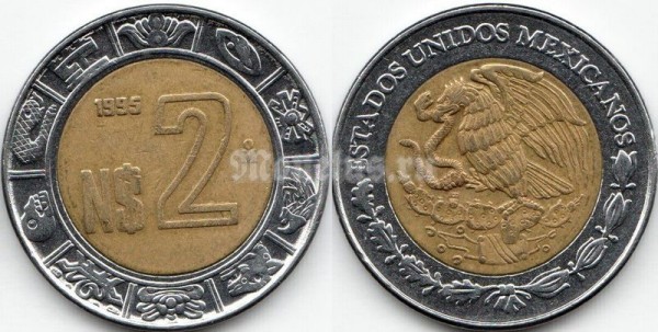 монета Мексика 2 новых песо 1995 год