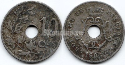 монета Бельгия 10 сантимов 1906 год BELGIQUE