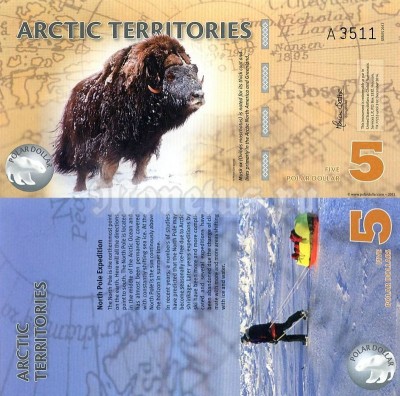 бона Арктика 5 долларов 2012 год, пластик