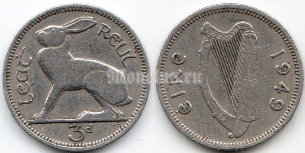 монета Ирландия 3 пенса 1949 год