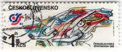 марка Чехословакия 1 крона "Spartakiad ’85" 1985 год Гашение
