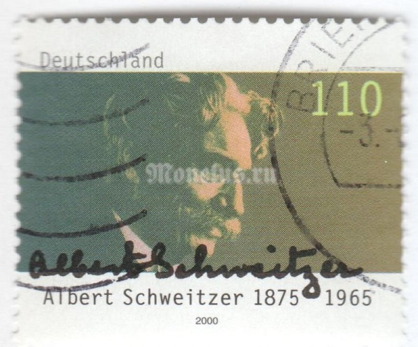 марка ФРГ 110 пфенниг "Dr. A. Schweitzer (1875-1965), alsatian protestant theologia" 2000 год Гашение