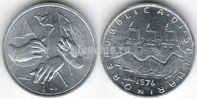 монета Сан-Марино 1 лира 1976 год