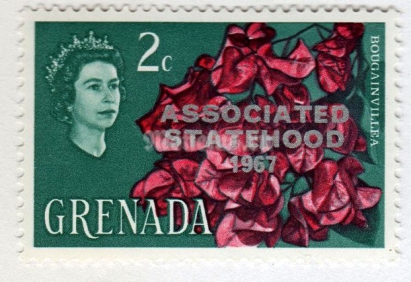 марка Гренада 2 цента "Bougainvillea (overprinted)" 1967 год