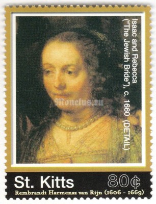 марка Сент Китс 80 центов "Rembrandt Harmenszoon van Rijn" 