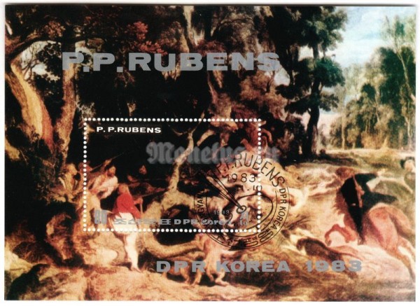 блок Северная Корея 80 чон "Paintings by Peter Paul Rubens" 1983 год Гашение