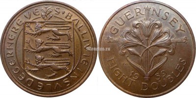 Монета Гернси 8 дублей 1959 год Елизавета II