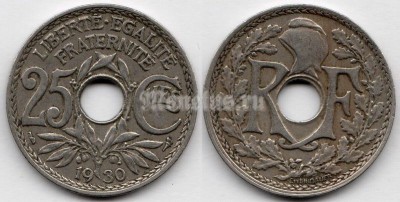 монета Франция 25 сантимов 1930 год