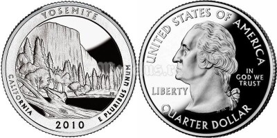 монета США 25 центов 2010 год Калифорния национальный парк Йосемити, 3-й