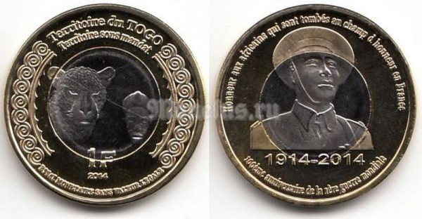 Монета Того 1 франк 2014 год